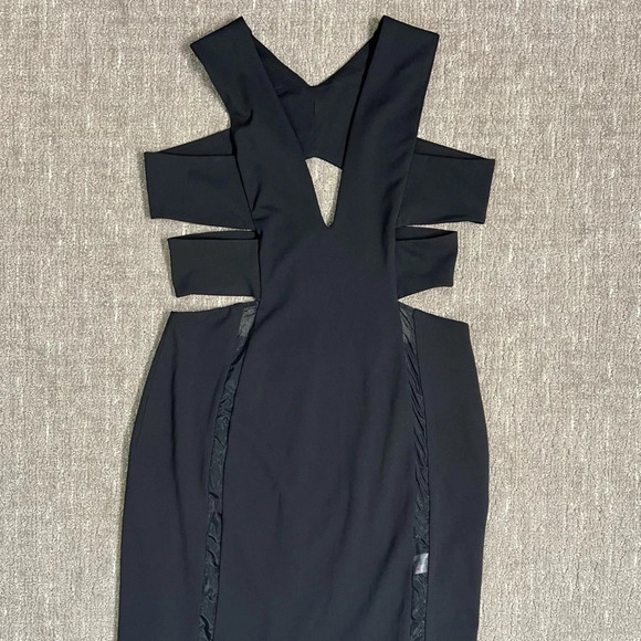 NWT Solace London Black Maxi Dress Size 10 Cutout Mesh Side Slit Gown Marvin - Picture 3 of 12